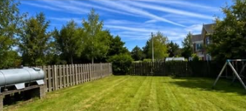Freshly mowed lawn with tidy fencing, cared for by Feeney Exterior Care